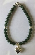  6mm jade beads with 10 mm silver heart bracelet for love