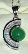 Half Moon Shaped Silver Pendant with Jade Ball and CZ Crystal