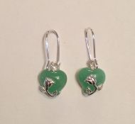 Jade and Silver earrings with silver rose