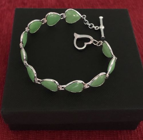 Green Jade Heart and 925 Silver Bracelet