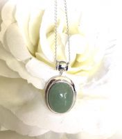 Oval Jade Pendant with Silver Chain