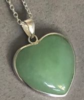 Plain Green Jade Heart Pendant with Silver